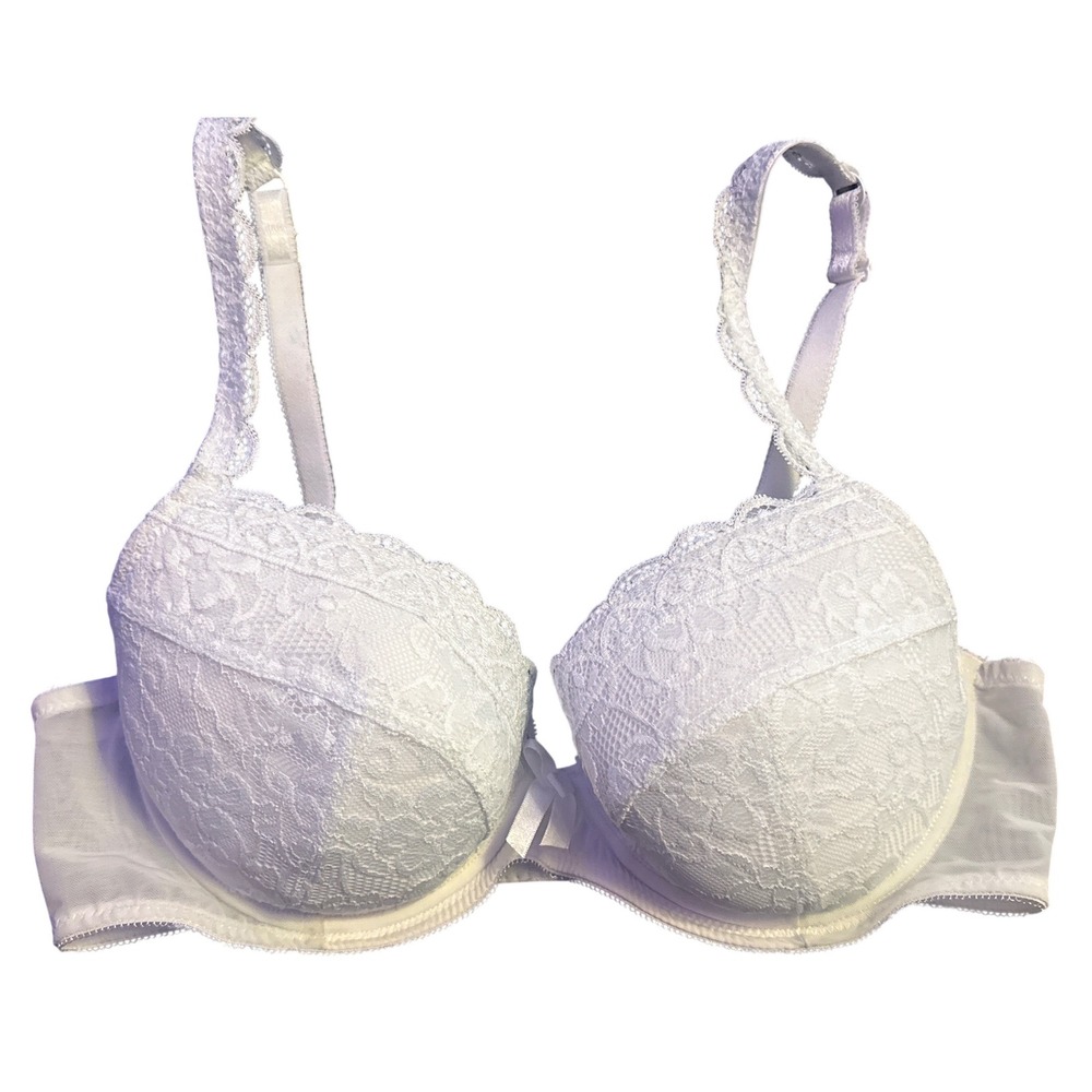 Pour Moi Rebel White Lace Padded Plunge Underwire Bra 36D